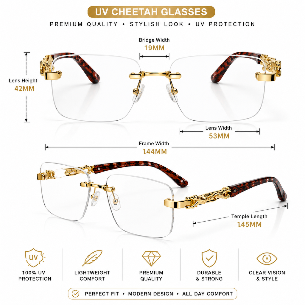 Cheetah UV Diamond Rimless Glasses